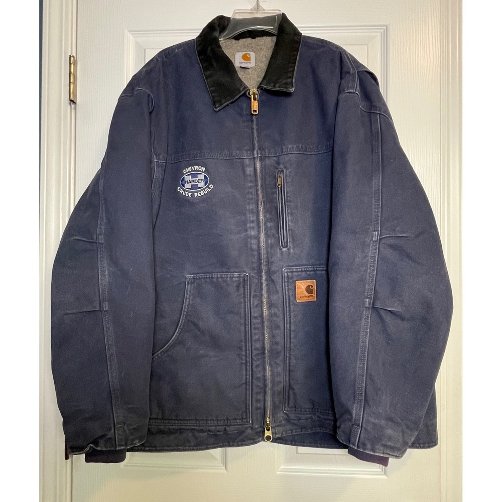 Carhartt C61‎ Sandstone Ridge Coat Sherpa Lined Chevron Patch Men's 2XL Navy